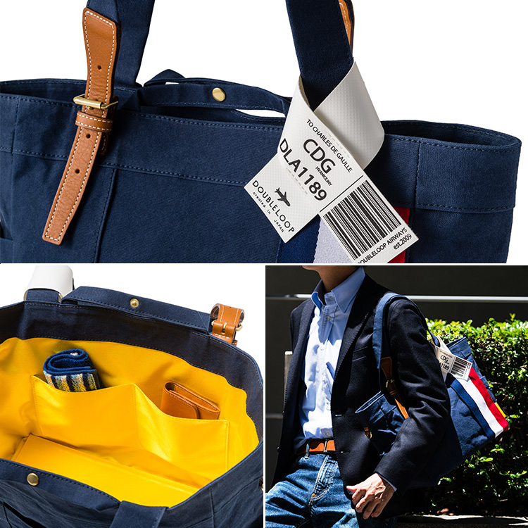 【DOUBLELOOP】JOURNEY resort tote “MEDIUM PLUS”「フランス×ネイビー」/帆布トートバッグ