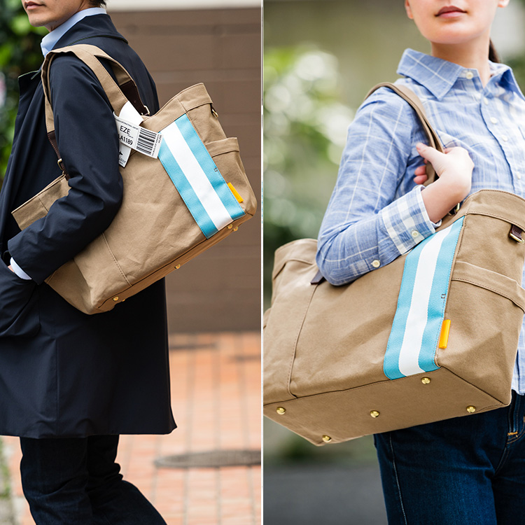 【DOUBLELOOP】JOURNEY resort tote 〝LARGE″「ベージュカーキ×アルゼンチン」/帆布トートバッグ