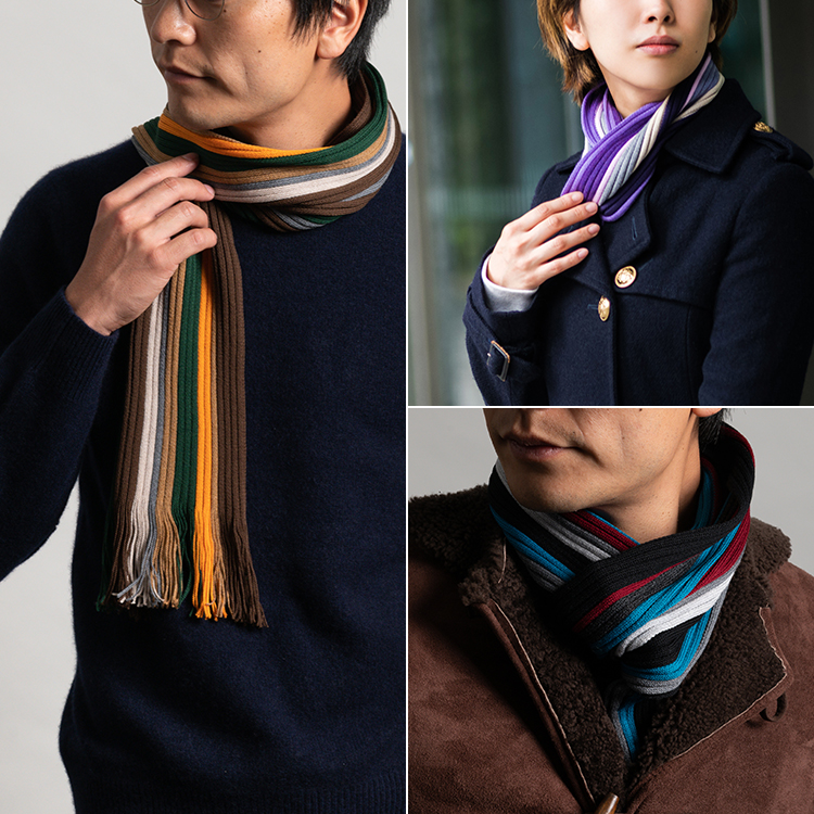 【松井ニット】KNITTING INN ウールストライプマフラー