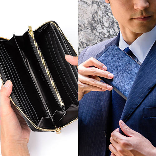 【COTOCUL】黒桟革ラウンド長財布