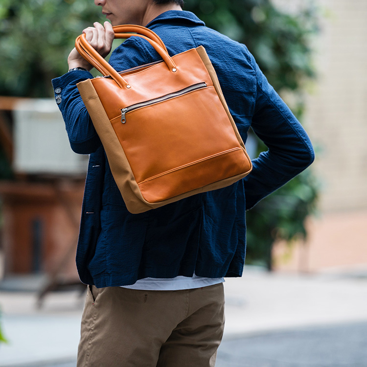 【BAGGY PORT】グローブレザー×帆布 筋交いトート YNM-217
