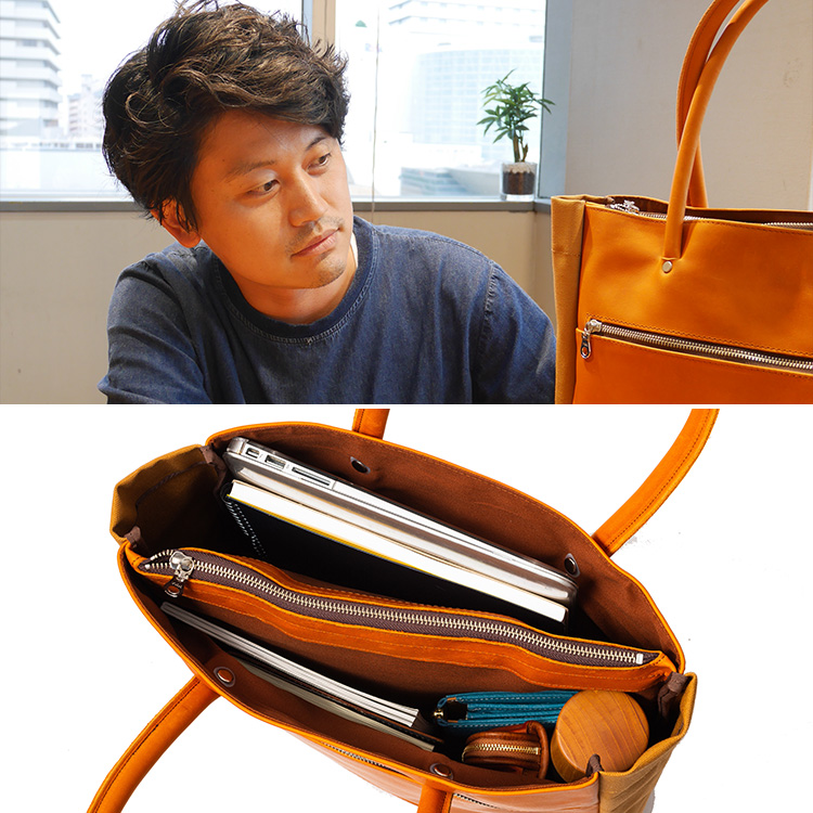 【BAGGY PORT】グローブレザー×帆布 筋交いトート YNM-217