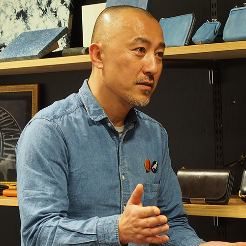 【池之端銀革店】Cramp×SUKUMO Leather 藍染めパッチワーク巾着ポーチ