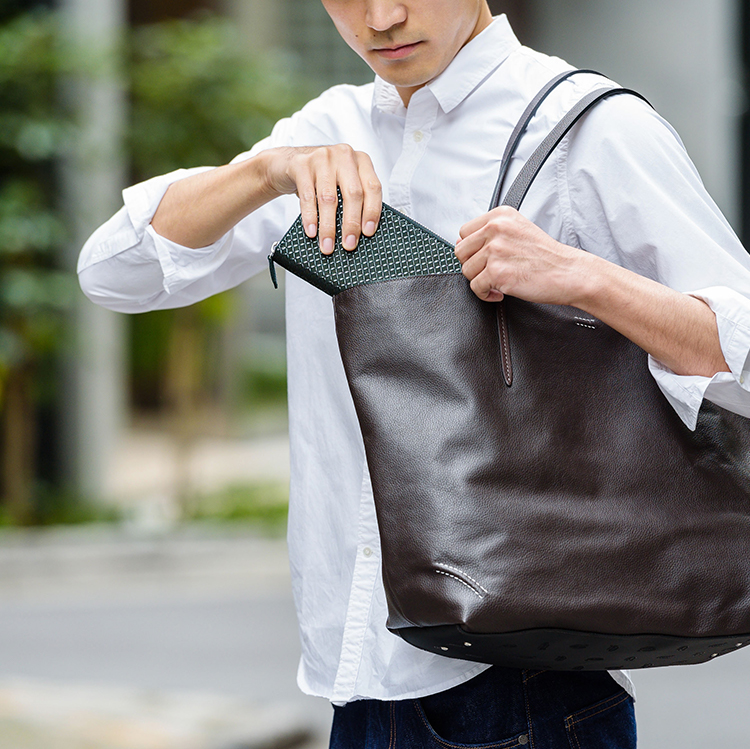【JIZAING×INDEN】ラウンドファスナー長財布（グリーン革×黒漆）