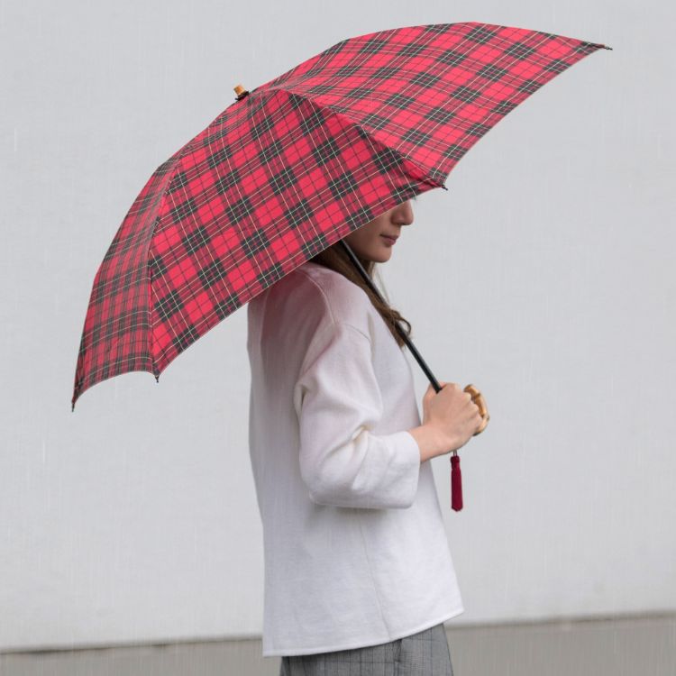 【WAKAO】バンブー持ち手タータンチェック傘