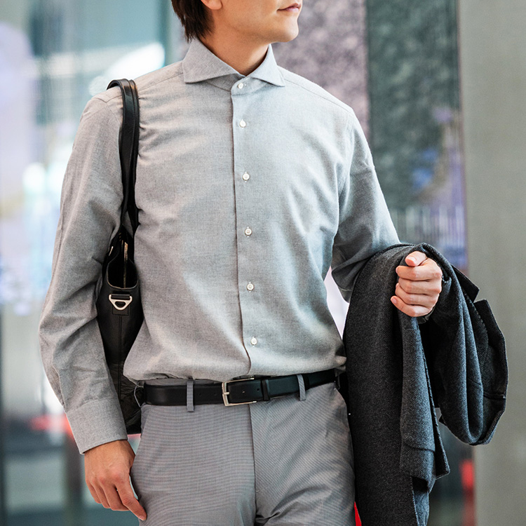 ふるさと納税 和歌山県 和歌山市 DJS-767 decollouomo メンズドレスシャツ 長袖（生地／オーヴァーチュア）モードタイプ ライトブルー ／Sサイズ