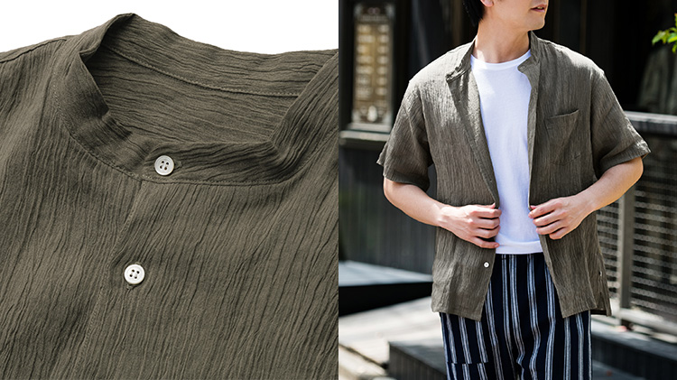 京都山城　京ちぢみ　プリーツシャツ　半袖Tシャツ カットソー 京都山城 京ちぢみ プリーツシャツ 半袖Tシャツ カットソー