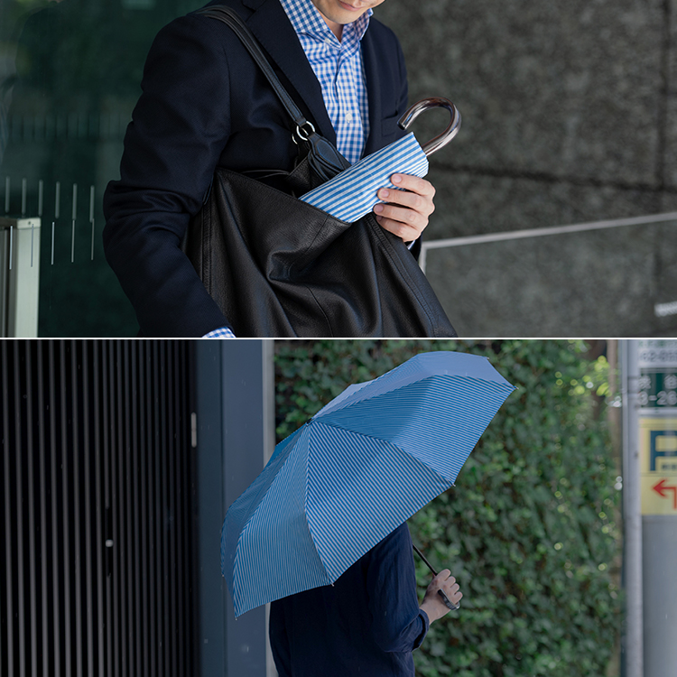 【Ramuda】藤巻百貨店別注 耐風骨紳士折りたたみ傘 甲州織ロンドンストライプ