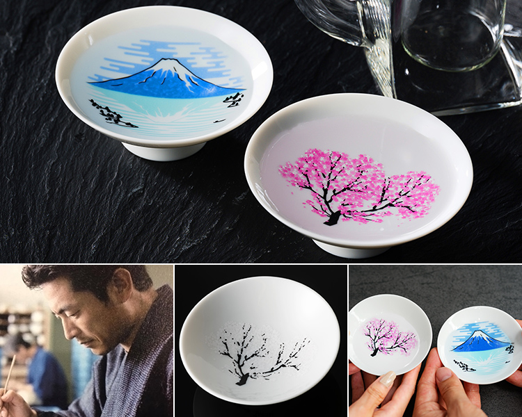 【丸モ高木陶器】桜と青富士の平盃 特別セット