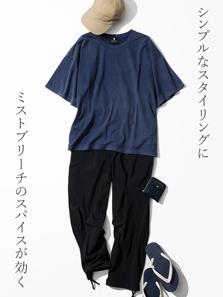 【CENTENA】硫化染めミストブリーチ ヴィンテージブルーTシャツ