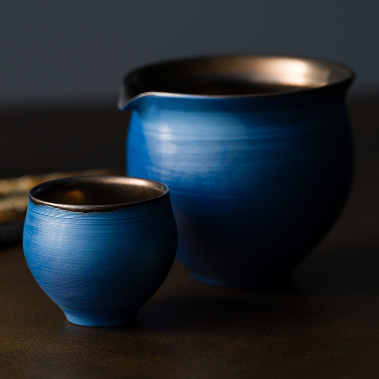 【本田星陶所】ブルーシルエット「静寂」 ぐい呑みと片口