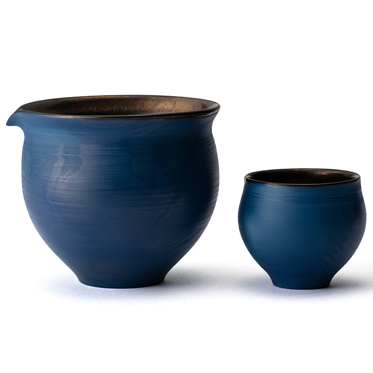 【本田星陶所】ブルーシルエット「静寂」 ぐい呑みと片口